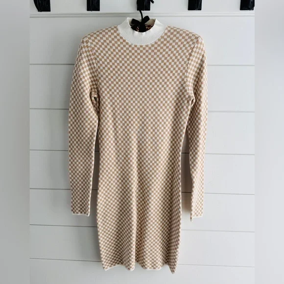 Abercrombie & Fitch Cream and Tan Long Sleeve Sweater Dress, Size MT - Picture 1 of 7